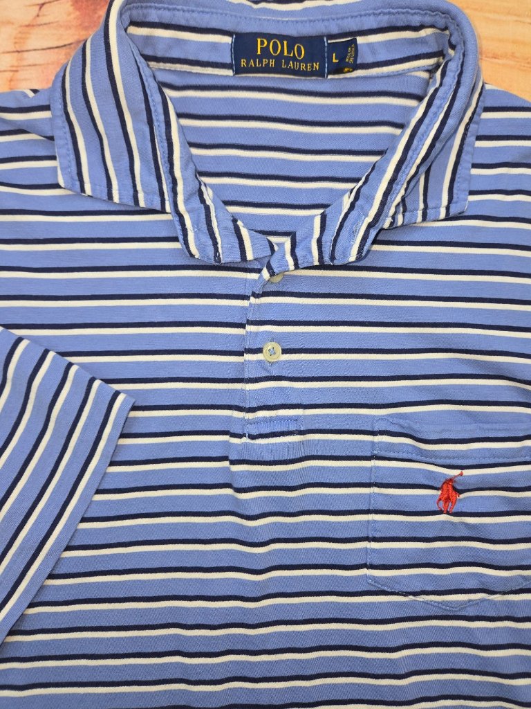 Polo Ralph Lauren Mens Blue Striped Soft Cotton Polo Large